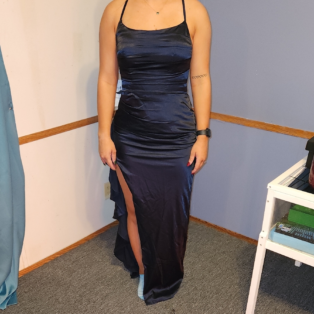 Sleek Midnight Blue Backless Dress